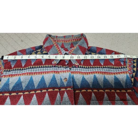Vintage 1990 LL Bean Red Blue Aztec Button Up Long Sleeve Shirt Woman's Medium - Picture 3 of 9